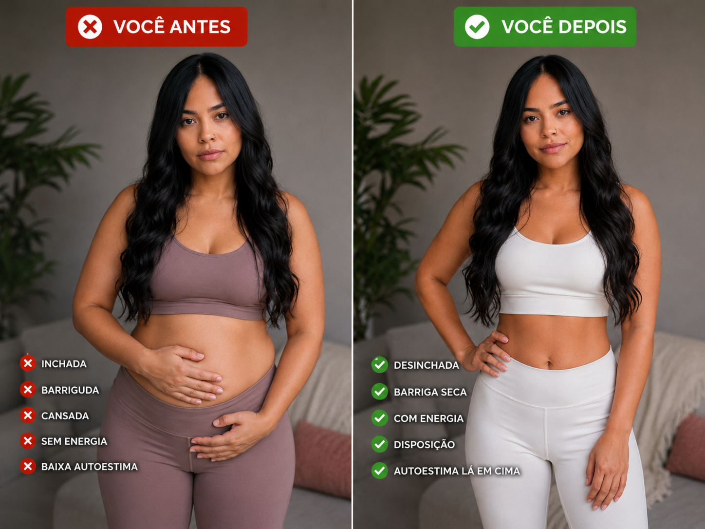 Você Antes x Você Depois — barriga desinchada, com energia e autoestima